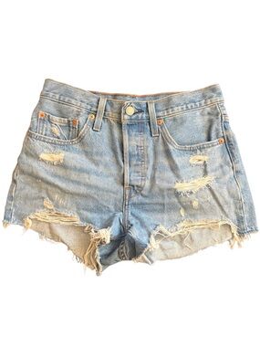 Levi’s 501 Classic Distressed Light Blue Denim Shorts size 27